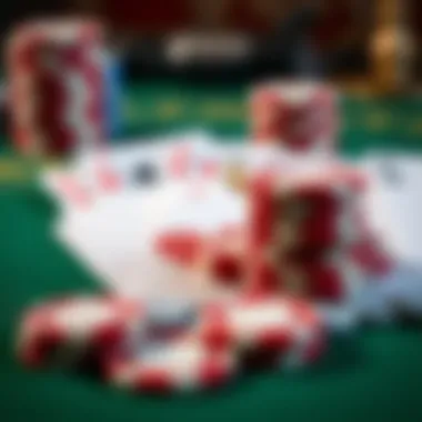 Close-up of baccarat cards and chips