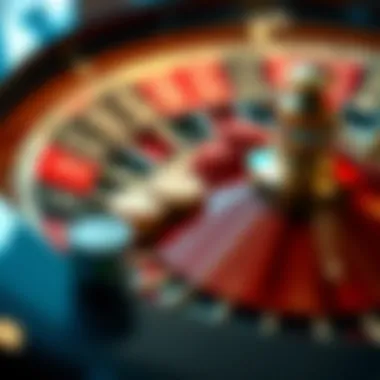 Close-up of a roulette wheel with chips placed