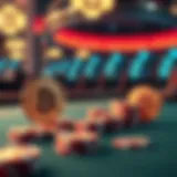 A digital representation of Bitcoin symbols and casino elements