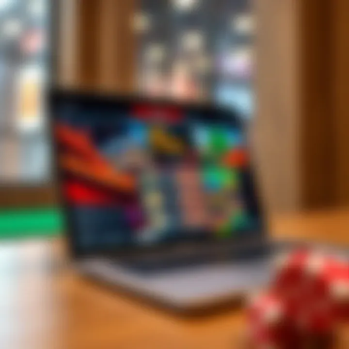Exploring Online Casino Platforms A sleek laptop displaying an online casino webpage with vibrant graphics