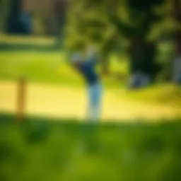 A dynamic view of a golfer on a lush green course