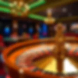 An elegant roulette wheel set against a luxurious casino backdrop
